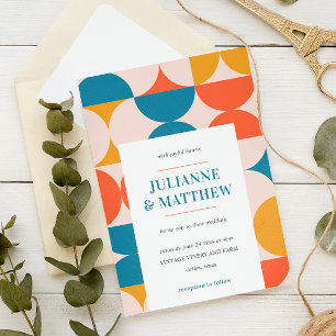 Retro Halve Cirkel Scallop Mid Century Bruiloft Kaart