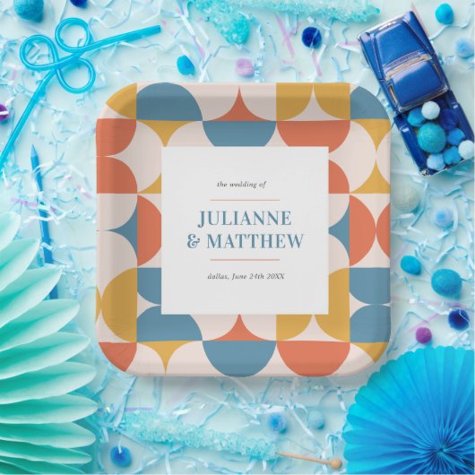 Retro Halve Cirkel Scallop Mid Century Bruiloft Papieren Bordje (Feest)