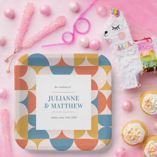 Retro Halve Cirkel Scallop Mid Century Bruiloft Papieren Bordje (Feest)