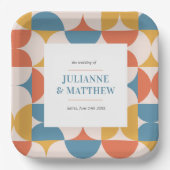 Retro Halve Cirkel Scallop Mid Century Bruiloft Papieren Bordje (Voorkant)