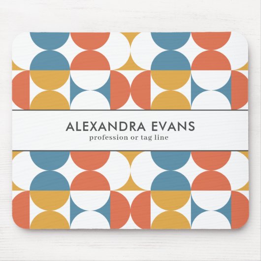 Retro halve cirkel scallop vet blauw sinaasappel g muismat (Voorkant)