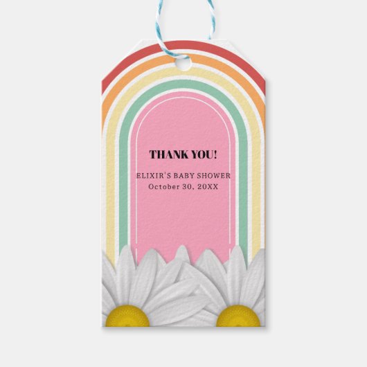 Retro halve daisy Baby shower Cadeaulabel (Voorkant)