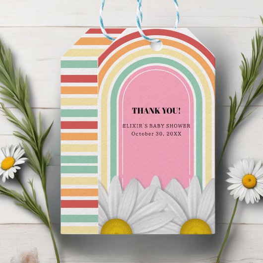 Retro halve daisy Baby shower Cadeaulabel