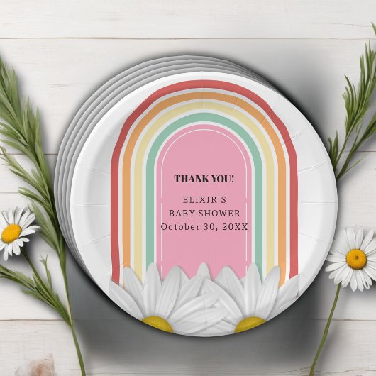 Retro halve daisy Baby shower Papieren Bordje