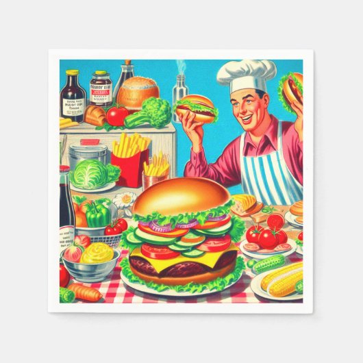 Retro Hamburger Comic Illustratie Servet (Voorkant)