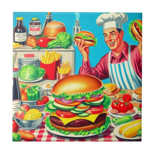 Retro Hamburger Comic Illustratie Tegeltje (Voorkant)
