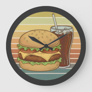 Retro hamburger en cola. grote klok
