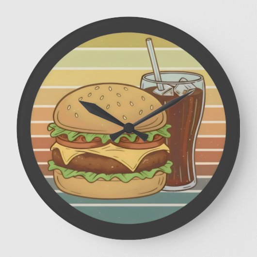 Retro hamburger en cola. grote klok (Voorkant)