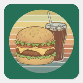 Retro hamburger en cola. vierkante sticker