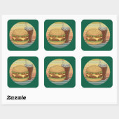 Retro hamburger en cola. vierkante sticker (Vel)
