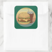 Retro hamburger en cola. vierkante sticker (Tas)