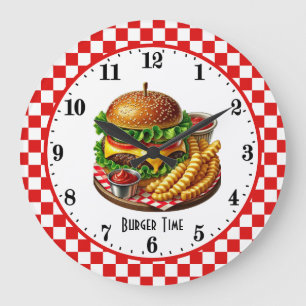 Retro hamburger friet 50's diner grote klok