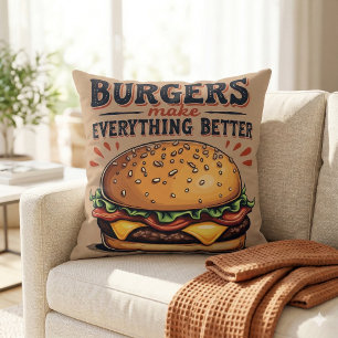 Retro Hamburgerliefhebber Vintage Typografie Eetku Kussen