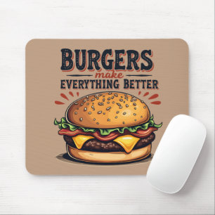 Retro Hamburgerliefhebber Vintage Typografie Eten  Muismat