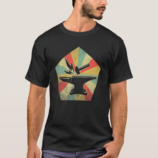 Retro Hammer & Anvil Blacksmith T-shirt (Voorkant)