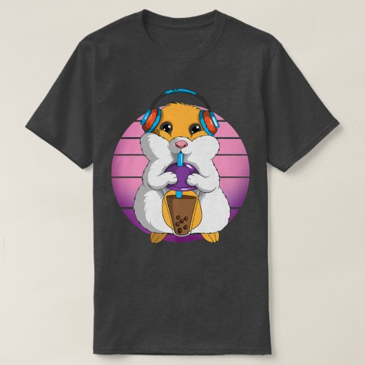 Retro Hamster K-Pop Tea Drink Headphone Music Kawa T-shirt (Design voorkant)