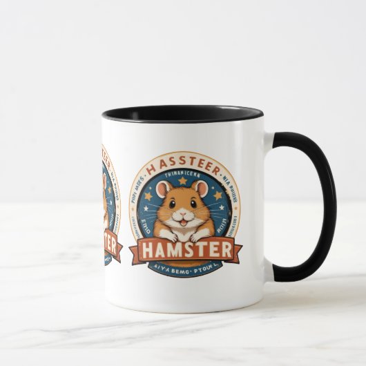 Retro Hamster Ringen Embleem Kunst Mok (Rechts)