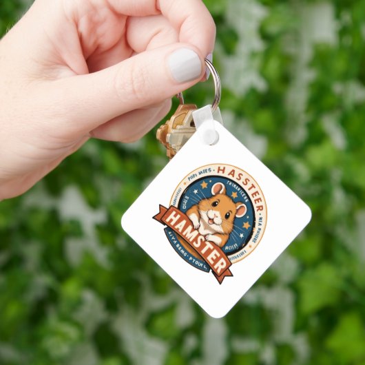 Retro Hamster Ringen Embleem Kunst Sleutelhanger (Hand)
