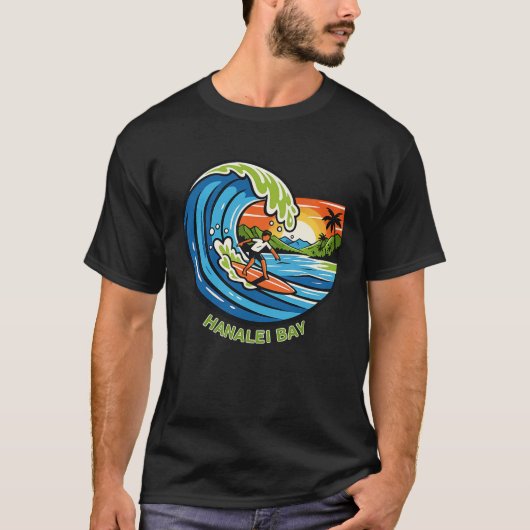 Retro Hanalei Bay Kauai North Shore Surfing  T-shirt (Voorkant)