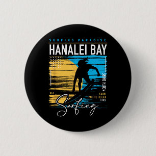 Retro Hanalei Y Kauai Noordkust Surfen Surfen Hawa Ronde Button 5,7 Cm