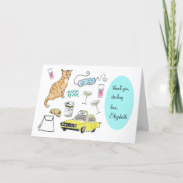 Retro Hand-Drawn Breakfast bij Tiffanys Girly Bedankkaart