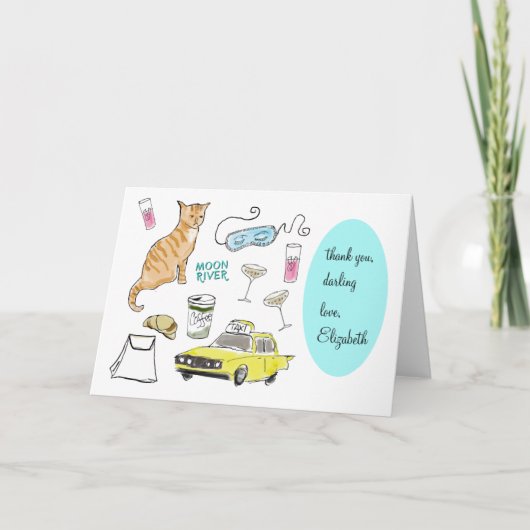 Retro Hand-Drawn Breakfast bij Tiffanys Girly Bedankkaart (Voorkant)