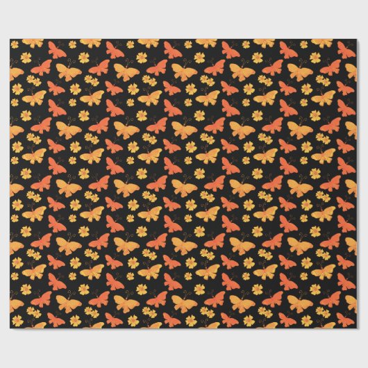 Retro Hand-Drawn Butterfly Pattern Oranje and Gold Cadeaupapier (Vlak)
