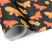 Retro Hand-Drawn Butterfly Pattern Oranje and Gold Cadeaupapier (Rol Hoek)