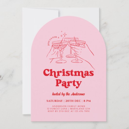 Retro Hand Drawn Christmas Party Invitation Kaart (Voorkant)