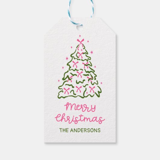 Retro Hand Drawn Christmas Tree Holiday Party Cadeaulabel (Achterkant)