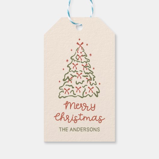 Retro Hand Drawn Christmas Tree Holiday Party Cadeaulabel (Achterkant)
