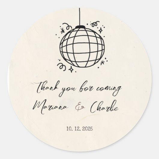 Retro Hand Drawn Disco Ball Illustration  Ronde Sticker (Voorkant)