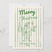 Retro Hand Drawn Festive Santa Champagne Christmas Feestdagenkaart (Voorkant)