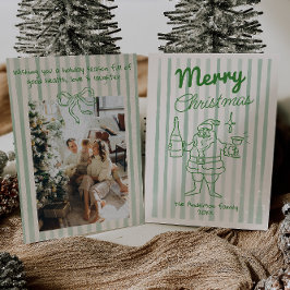 Retro Hand Drawn Festive Santa Champagne Christmas Feestdagenkaart