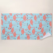Retro Hand-Drawn Flamingo Pattern | Retro Miami Strandlaken (Voorkant)
