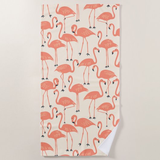 Retro Hand-Drawn Flamingo Pattern | Sunset Retro Strandlaken (Voorkant)