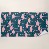 Retro Hand-Drawn Flamingo Pattern | Teal Pink Strandlaken (Voorkant)