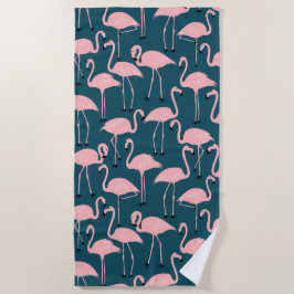 Retro Hand-Drawn Flamingo Pattern | Teal Pink Strandlaken