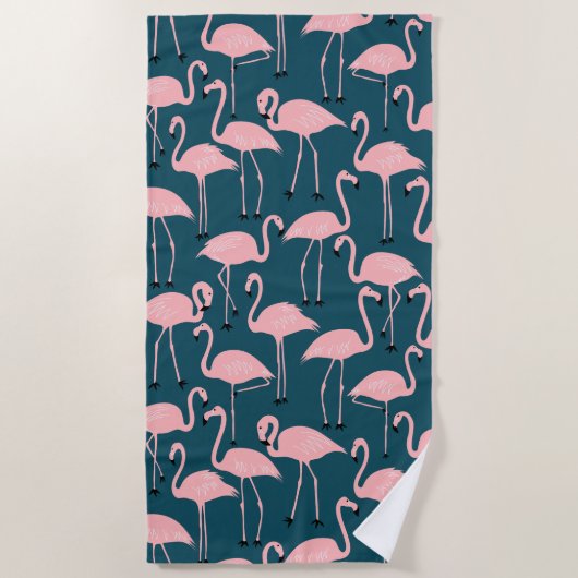 Retro Hand-Drawn Flamingo Pattern | Teal Pink Strandlaken (Voorkant)