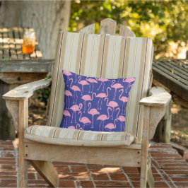 Retro Hand-Drawn Flamingo | Tropical Pattern Navy Buitenkussen