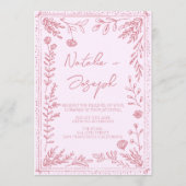 Retro Hand Drawn Floral Garden All In One Wedding Kaart (Voorkant)