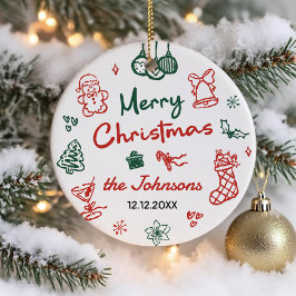 Retro Hand Drawn Friendsmas Christmas Party Photo Keramisch Ornament