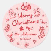 Retro Hand Drawn Friendsmas Christmas Party Ronde Sticker (Voorkant)