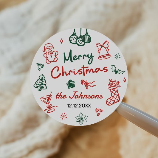 Retro Hand Drawn Friendsmas Christmas Party Ronde Sticker