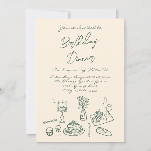 Retro Hand Drawn Funky Fun Verjaardag Dinner Party Kaart (Voorkant)