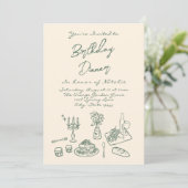 Retro Hand Drawn Funky Fun Verjaardag Dinner Party Kaart (Staand voorkant)