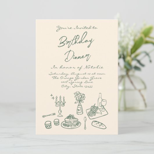 Retro Hand Drawn Funky Fun Verjaardag Dinner Party Kaart (Staand voorkant)