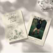 Retro Hand Drawn Funky Fun Verjaardag Dinner Party Kaart