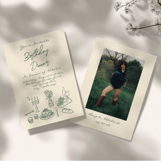 Retro Hand Drawn Funky Fun Verjaardag Dinner Party Kaart