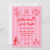 Retro Hand Drawn Galentine's Girls Night Party Kaart (Voorkant)